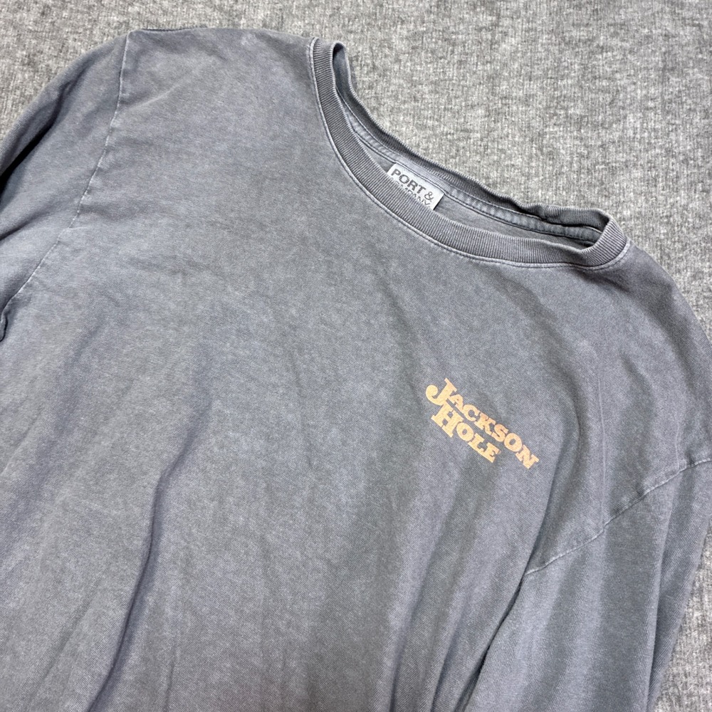 Vintage Jackson Hole Ski Shirt Long Sleeve Mens Medium Gray Hike Camp Chill